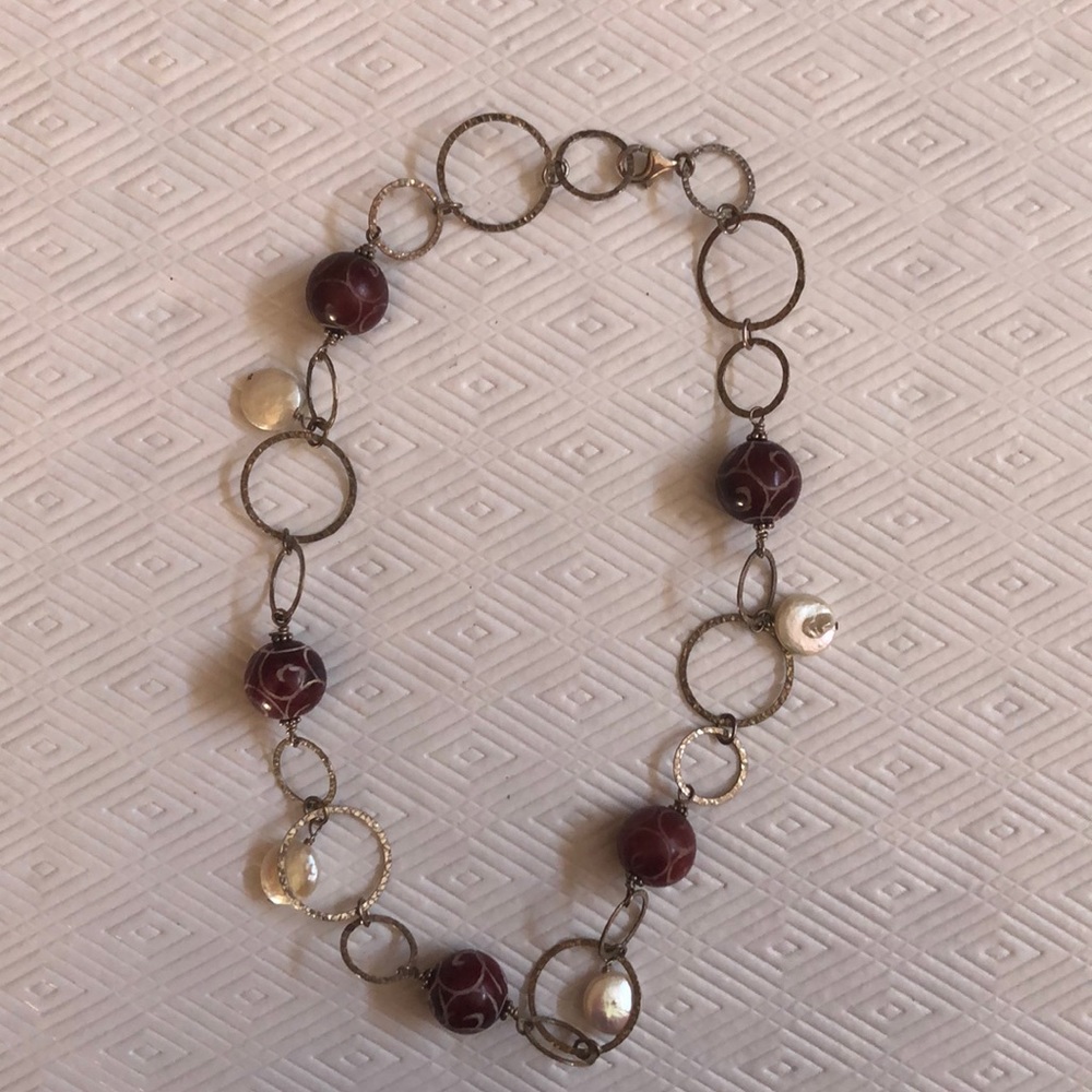Really cool red, white, and pearlized bead choker